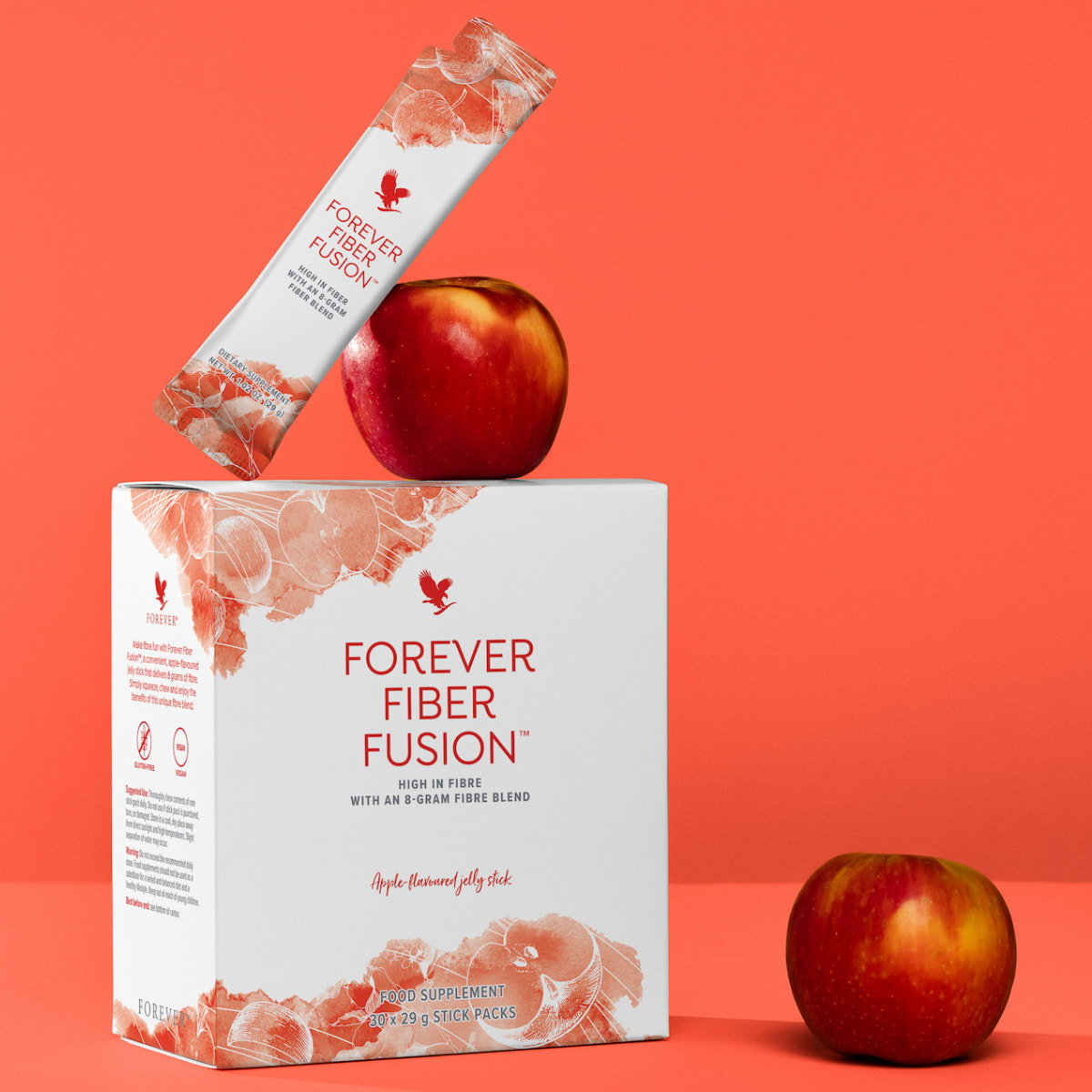 Forever Fiber Fusion συσκευασία με μήλα και stick – γεύση μήλου και 8 γραμμάρια φυτικών ινών